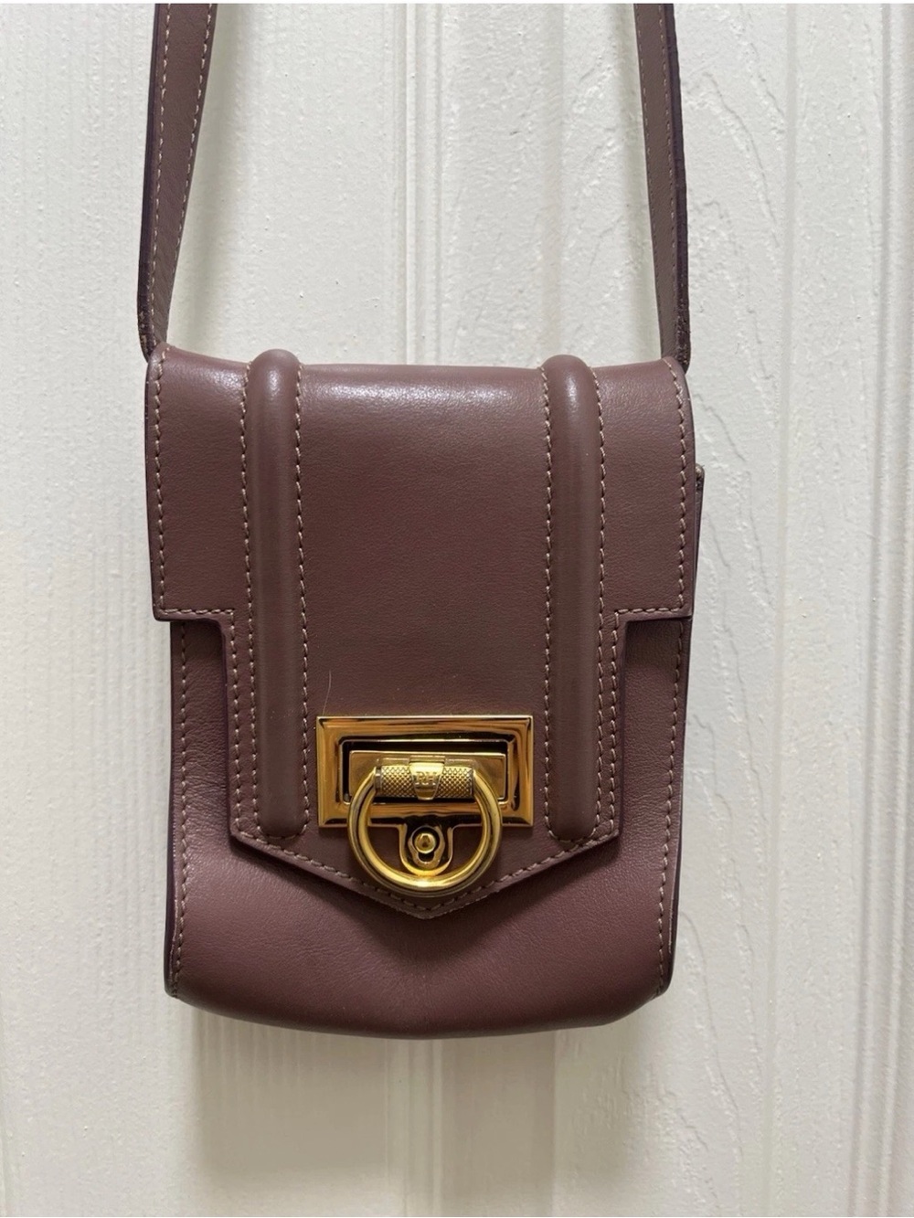 Reece Hudson Leather Crossbody Bag in Mauve with Gold Hardware